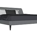 Modern Gray Upholstered Double Bed With Sleek Headboard Dark Blanket White Pillows 3d model