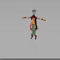 Vibrant Outfit With Red Hat Arrows Red Coat Yellow Shirt Green Patterned Pants Yellow Boots