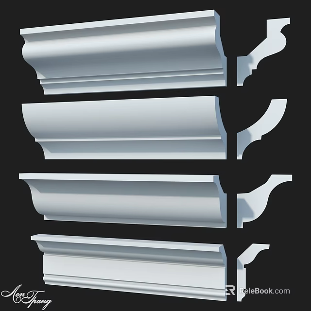 White Decorative Moldings With Various Designs For Interior Decoration 3d model 