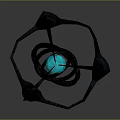 Futuristic Black Geometric Structure With Blue Glowing Core Spiked Protrusions And Green Light Base