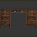 Traditional Wooden Desk With Curved Top Multiple Drawers Metal Handles And Sturdy Legs