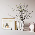 Decorative Ornament Set With Vase Branches Stacked Books Framed Artwork And Table Lamp