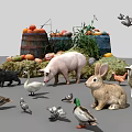 Reptiles In Farm Setting With Various Animals Hay Barrels And Pumpkins