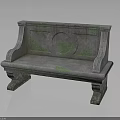 Classical Stone Bench With Green Moss Traces And Carved Supporting Feet