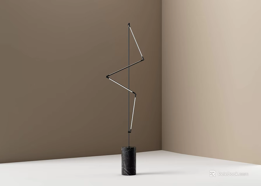 Modern Minimalist Floor Lamp With Metal Geometric Stand And Black Marble Base Design 3d model 
