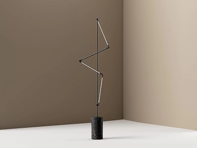 Modern Minimalist Floor Lamp With Metal Geometric Stand And Black Marble Base Design 3d model