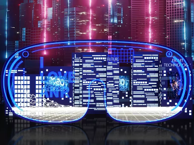 Futuristic AR Smart Glasses Showing Digital City Information Interface Design 3d model