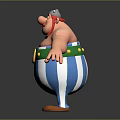 Cartoon Character With Red Mustache White Hat Blue White Striped Pants Green Belt Arms Outstretched