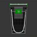 Metal Shopping Cart With Green Handle And Four Wheels On Reflective Surface