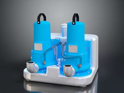 Blue Cylindrical Pump Apparatus With Two Units Black Handles White Base And Silver Connectors 3d model