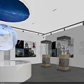 Exhibition Hall With Large Moon Model Starry Ceiling Displayed Images And Stands 3d model