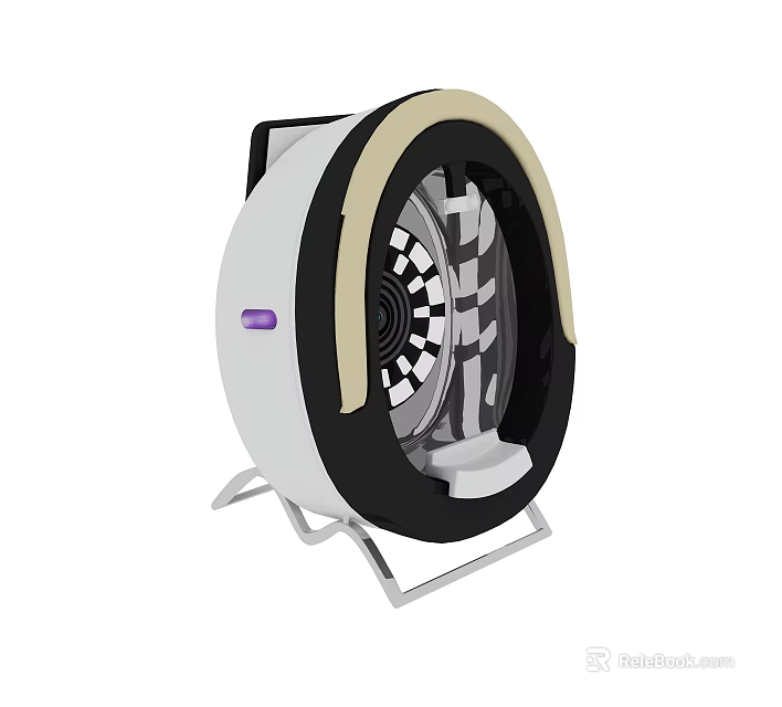 Circular White And Black Medical Device With Grid Pattern Purple Indicator Light And Stand Base 3d model 