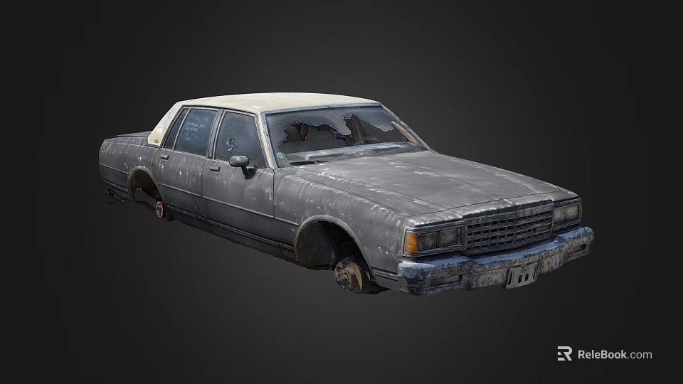 Old Worn Four Door Car With Rusty Body And Beige Top Exterior 3d model 