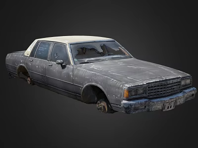 Old Worn Four Door Car With Rusty Body And Beige Top Exterior 3d model