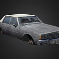 Old Worn Four Door Car With Rusty Body And Beige Top Exterior
