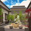 Traditional Detached Villa with Chinese Style Roof Courtyard and Green Trees