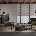 Modern Lounge Room Interior Design With Black Chairs Round Coffee Table And Floor Lamp