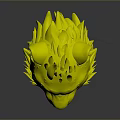 3D Feline Head Model With Green Eyes Brown Yellow Fur And White Details