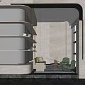 Modern Lounge Area Interior With Sofa Green Chairs Bookshelves and Large Windows