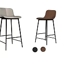 Modern Design Gray And Brown Bar Stools With Black Metal Frame 3d model
