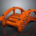 Wooden Arch Bridge Model With Planks And Black Decorative Blocks For Garden Scene