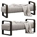 Modern Gray Fabric Ottoman with Wooden Armrests and Soft Blanket for Living Room