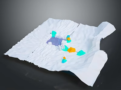 Detailed Terrain Model With White Folded Surface And Colorful Green Yellow Blue Elements 3d model