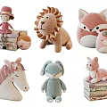 Adorable Plush Stuffed Toys Featuring Girl Doll Lion Fox Unicorn Horse Rabbit Cat With Books
