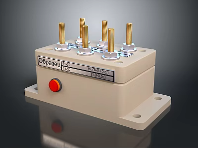 Modular Computer Interface Module with Gold Screws Red Button and Oberon Label 3d model