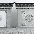 Traditional Chinese Scenic Wall With Symmetric Brick Design Tile Roof And Decorative Patterns