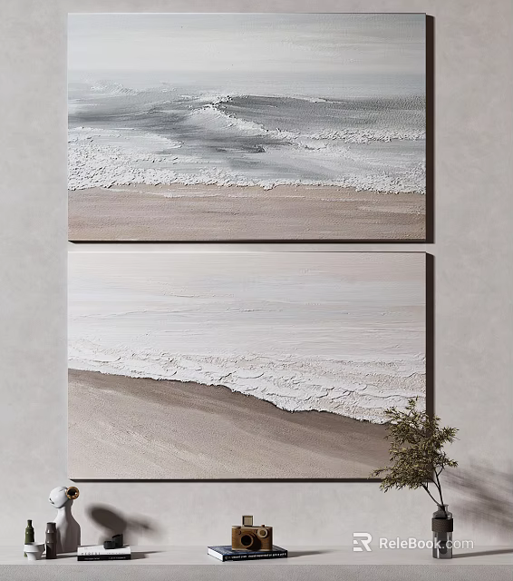 Coastal Canvas Wall Art Featuring Waves On Sandy Shore Interior Decor 3d model 