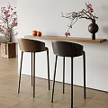Modern Minimalist Bar Counter Interior With Wooden Top High Stools And Decorative Vase