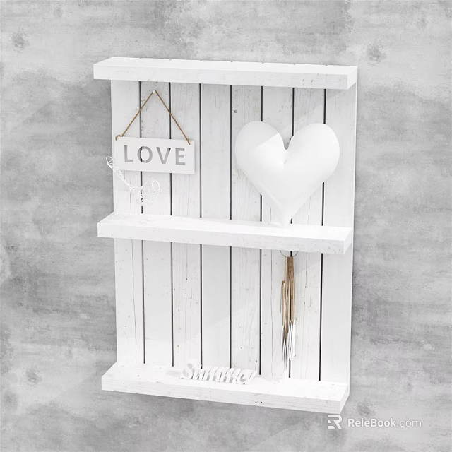 Minimalist White Wooden Wall Decor With LOVE Sign And Heart Decoration 3d model 