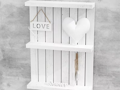 Minimalist White Wooden Wall Decor With LOVE Sign And Heart Decoration 3d model