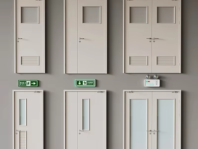Various Interior Door Designs With Glass Panels Ventilation Grilles And Indicator Signs 3d model