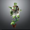 Pig Shaped Plant Creature With Green Leaf Ears And Brown Spots In Red Pot
