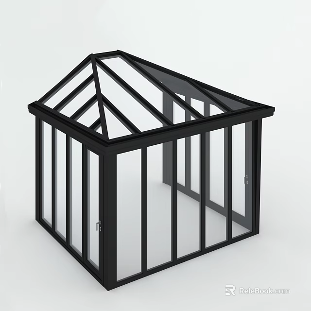 Black Framed Glass House With Gable Roof And Multiple Glass Windows And Doors 3d model 