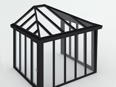 Black Framed Glass House With Gable Roof And Multiple Glass Windows And Doors 3d model