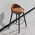 Modern Minimalist Bar Stool With Brown Leather Seat And Black Metal Legs In Interior Space