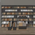 Various Material Samples Displayed On Wall Shelves With Diverse Colors And Textures For Interior Design 3d model