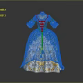 Blue And White Historical Gown With Gold Floral Embroidery Details