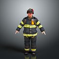 Firefighters, firemen, fire-fighting suits, gas masks, hose 3d model