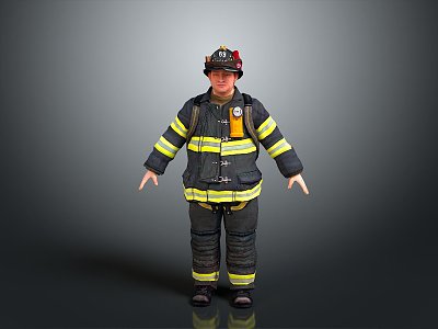 Firefighters, firemen, fire-fighting suits, gas masks, hose 3d model