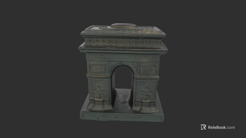 Garden Landscape With Green Arc de Triomphe Model And Carved Pedestal Details 3d model 