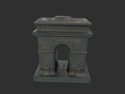 Garden Landscape With Green Arc de Triomphe Model And Carved Pedestal Details 3d model