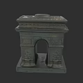 Garden Landscape With Green Arc de Triomphe Model And Carved Pedestal Details