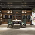 Modern Clothing Store Interior Design With Hanging Clothes Display Racks Shoes And Central Table