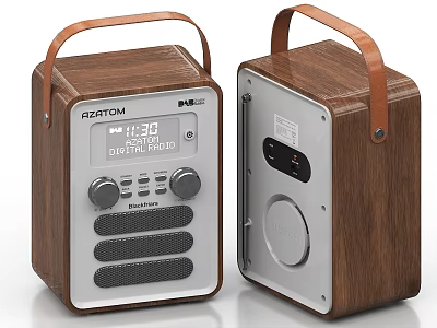 Portable Wooden Radio Speaker With Leather Handle And Digital Display Screen 3d model