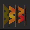 Geometric Pattern Room Divider With Yellow Orange Red Gradient And Wooden Frame
