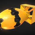 Fluffy Yellow Chick With Black Spots Standing Near Yellow Block Structure